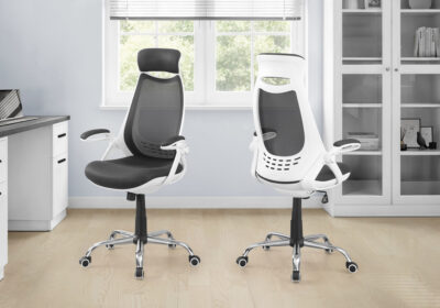 OFFICE CHAIR - WHITE / GREY MESH / CHROME HIGH-BACK EXEC