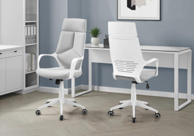 OFFICE CHAIR - WHITE / GREY FABRIC / HIGH BACK EXECUTIVE