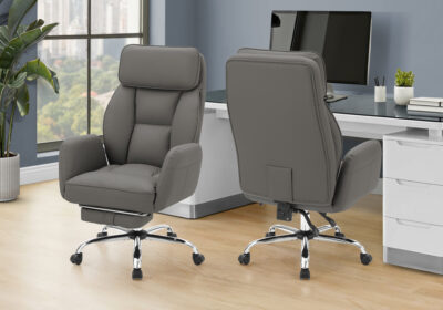 OFFICE CHAIR - DARK GREY LEATHER-LOOK / HIGH BACK EXECUTIVE