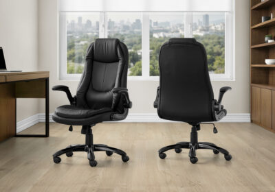 OFFICE CHAIR - BLACK LEATHER-LOOK / HIGH BACK EXECUTIVE