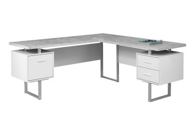 COMPUTER DESK - 70"L / WHITE CEMENT-LOOK LEFT/RIGHT FACE