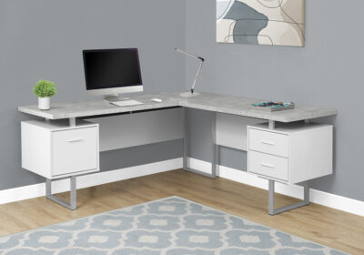 COMPUTER DESK - 70"L / WHITE CEMENT-LOOK LEFT/RIGHT FACE