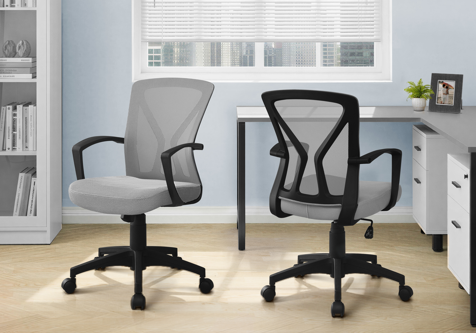 OFFICE CHAIR - GREY / BLACK BASE ON CASTORS