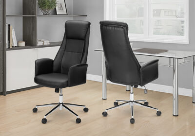 OFFICE CHAIR - BLACK LEATHER-LOOK / HIGH BACK EXECUTIVE