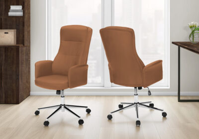 OFFICE CHAIR - BROWN LEATHER-LOOK / HIGH BACK EXECUTIVE