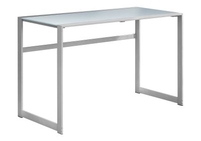 COMPUTER DESK - 48"L / SILVER METAL/ WHITE TEMPERED GLASS