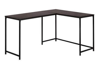 COMPUTER DESK - 58"L / ESPRESSO TOP / BLACK METAL CORNER