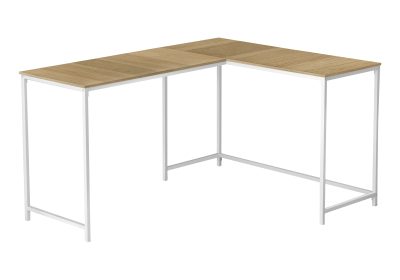 COMPUTER DESK - 58"L / NATURAL / WHITE METAL CORNER