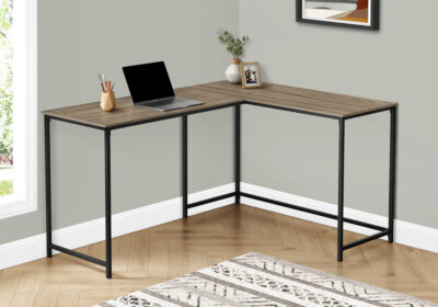 COMPUTER DESK - 58"L / DARK TAUPE / BLACK METAL CORNER