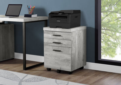 FILING CABINET - 3 DRAWER / GREY RECLAIMED WOOD / CASTORS
