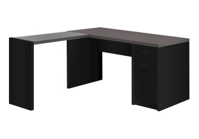 COMPUTER DESK - BLACK / GREY TOP CORNER W/ TEMPERED GLASS
