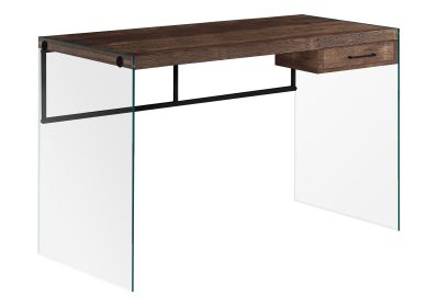 COMPUTER DESK - 48"L / BROWN RECLAIMED WOOD/ GLASS PANELS