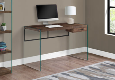 COMPUTER DESK - 48"L / BROWN RECLAIMED WOOD/ GLASS PANELS