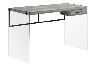 COMPUTER DESK - 48"L / GREY RECLAIMED WOOD / GLASS PANELS