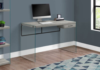 COMPUTER DESK - 48"L / GREY RECLAIMED WOOD / GLASS PANELS