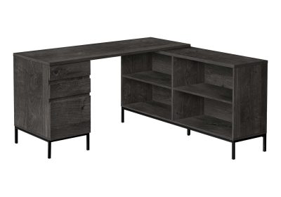 COMPUTER DESK - 60"L / DARK GREY L-SHAPED CORNER