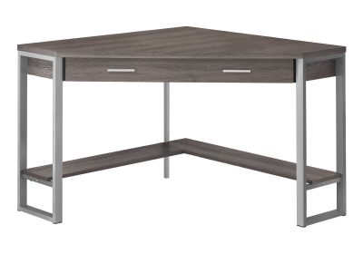 COMPUTER DESK - 42"L / DARK TAUPE CORNER / SILVER METAL