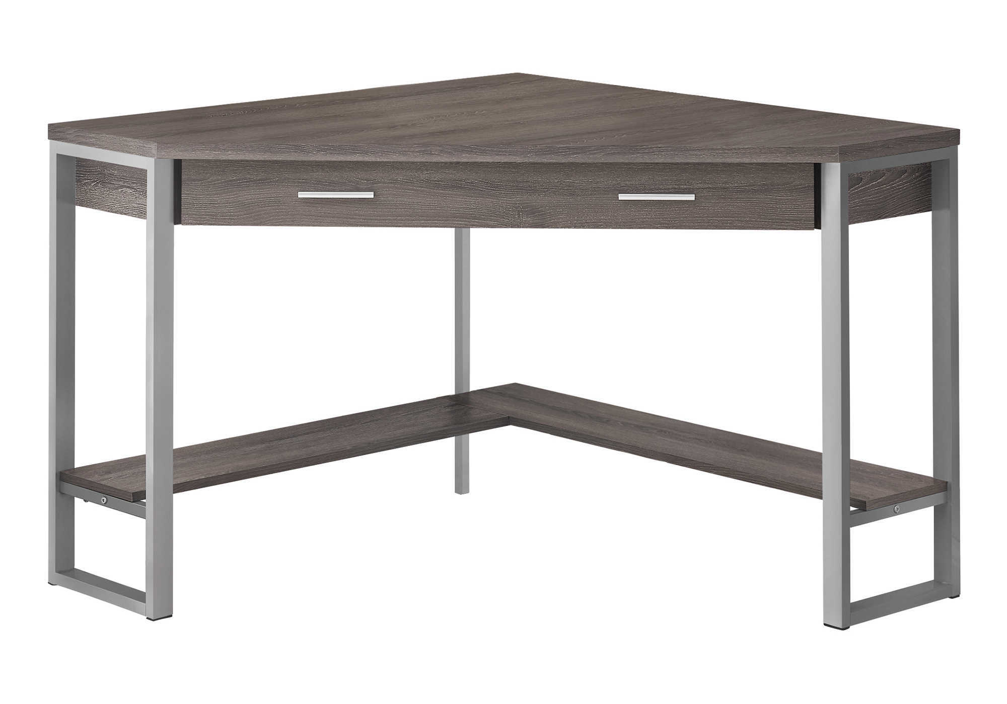 COMPUTER DESK - 42"L / DARK TAUPE CORNER / SILVER METAL - Image 2