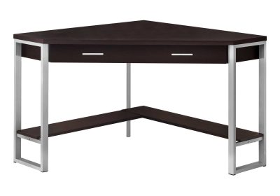 COMPUTER DESK - 42"L / ESPRESSO CORNER / SILVER METAL