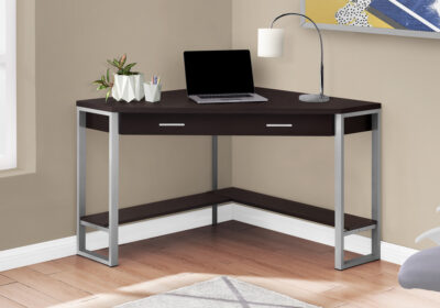 COMPUTER DESK - 42"L / ESPRESSO CORNER / SILVER METAL