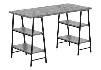 COMPUTER DESK - 48"L / GREY STONE-LOOK / BLACK METAL