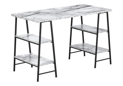 COMPUTER DESK - 48"L / WHITE MARBLE-LOOK / BLACK METAL