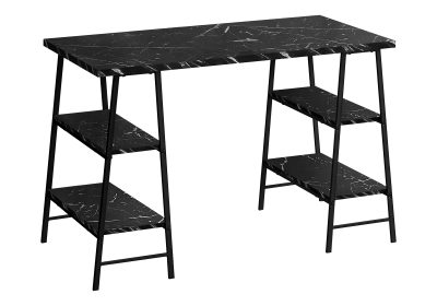 COMPUTER DESK - 48"L / BLACK MARBLE-LOOK / BLACK METAL