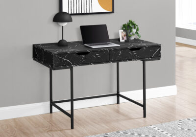 COMPUTER DESK - 48"L / BLACK MARBLE-LOOK / BLACK METAL