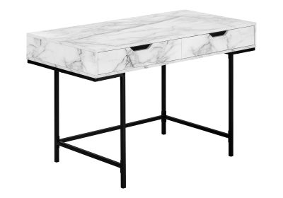 COMPUTER DESK - 48"L / WHITE MARBLE-LOOK / BLACK METAL