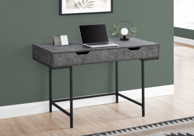 COMPUTER DESK - 48"L / GREY STONE-LOOK / BLACK METAL