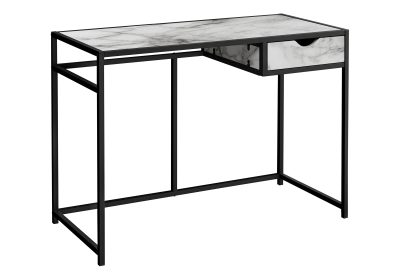 COMPUTER DESK - 42"L / WHITE MARBLE-LOOK / BLACK METAL