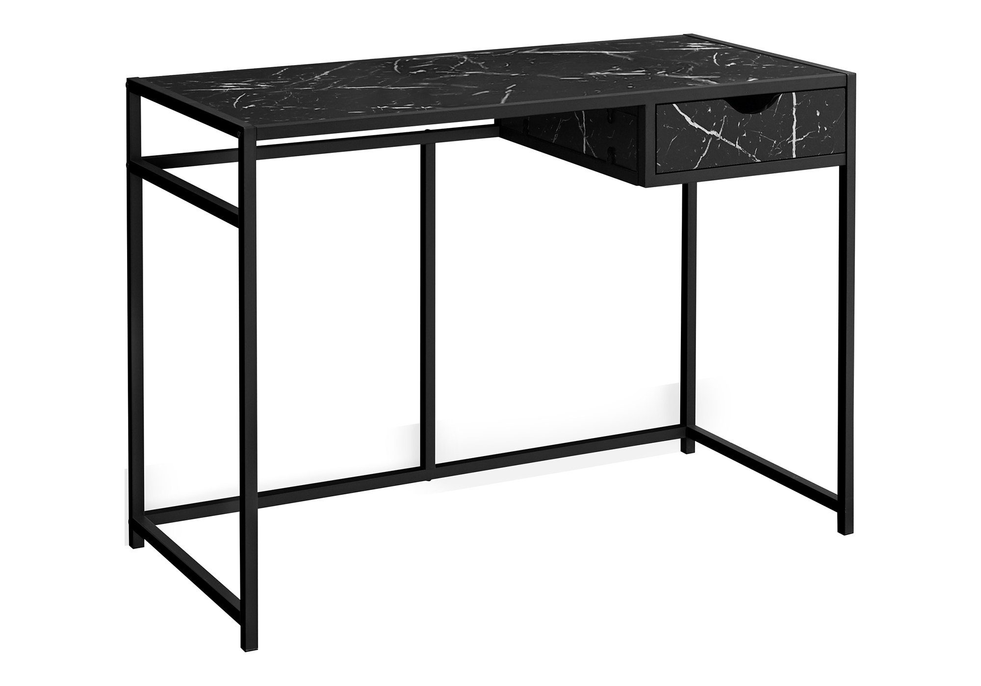 COMPUTER DESK - 42"L / BLACK MARBLE-LOOK / BLACK METAL - Image 2