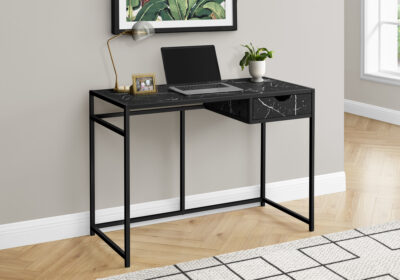 COMPUTER DESK - 42"L / BLACK MARBLE-LOOK / BLACK METAL