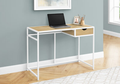 COMPUTER DESK - 42"L / NATURAL / WHITE METAL