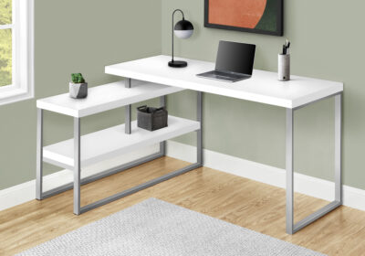 COMPUTER DESK - 60"L / WHITE / SILVER METAL L/R CORNER