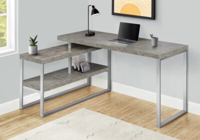 COMPUTER DESK - 60"L / CONCRETE / SILVER METAL L/R CORNER