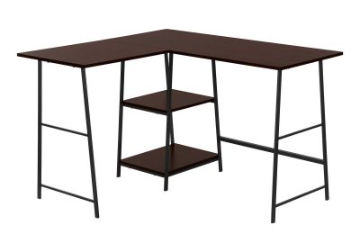 COMPUTER DESK - 48"L / ESPRESSO TOP / BLACK METAL CORNER