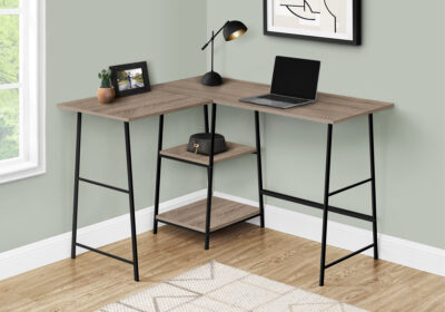 COMPUTER DESK - 48"L / DARK TAUPE TOP/ BLACK METAL CORNER