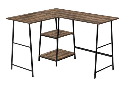 COMPUTER DESK - 48"L / BROWN RECLAIMED / BLACK METAL CORNER