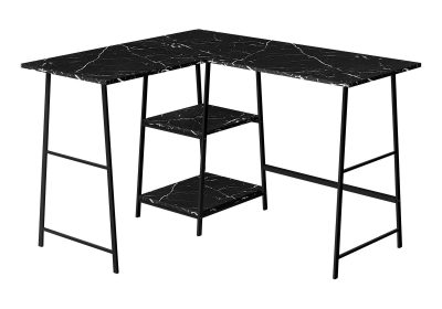 COMPUTER DESK - 48"L / BLACK MARBLE / BLACK METAL CORNER