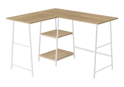 COMPUTER DESK - 48"L / NATURAL TOP / WHITE METAL CORNER
