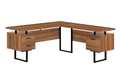 COMPUTER DESK - 70"L / WALNUT / BLACK METAL / L/R FACE