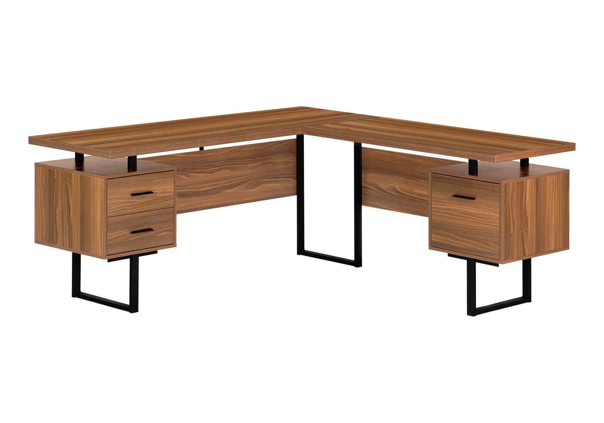 COMPUTER DESK - 70"L / WALNUT / BLACK METAL / L/R FACE - Image 2