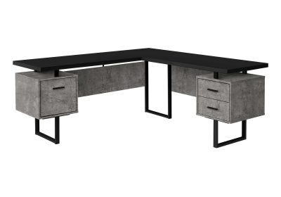 COMPUTER DESK - 70"L / BLACK / CONCRETE / BLACK METAL / L/R