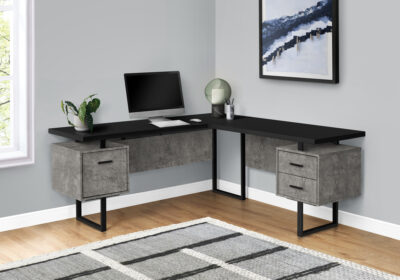 COMPUTER DESK - 70"L / BLACK / CONCRETE / BLACK METAL / L/R