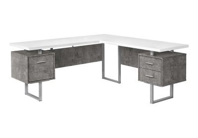 COMPUTER DESK - 70"L / WHITE / CONCRETE / SILVER METAL / L/R