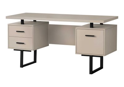 COMPUTER DESK - 60"L / MODERN TAUPE / BLACK METAL