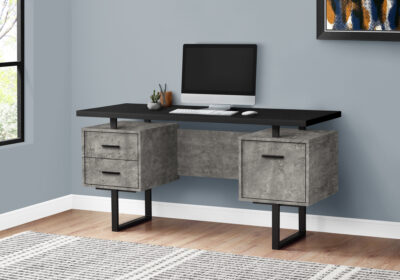COMPUTER DESK - 60"L / BLACK / GREY CONCRETE / BLACK METAL