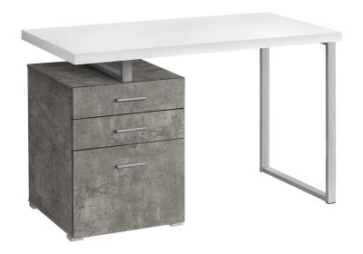 COMPUTER DESK - 48"L / WHITE / CONCRETE / SILVER METAL / L/R