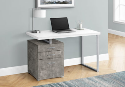 COMPUTER DESK - 48"L / WHITE / CONCRETE / SILVER METAL / L/R